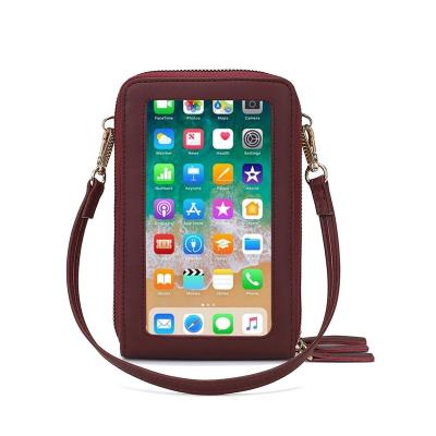 China Mini Shoulder RFID Small Purse Wallet Purse Card Holder Cross - Body Touch Screen Mobile Phone Bag For Women for sale