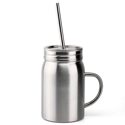 China Wholesale 500ml/17oz Sustainable Stainless Steel Double Wall Wide Mouth Mason Jar With Handle for sale