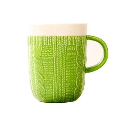 China Sustainable Promotional Knitting Wool Shape Stoneware Ceramic Mug For Gift for sale