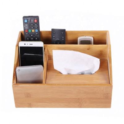 China Eco-friendly bamboo wooden remote control storage box household items natural bamboo tissue box container for sale