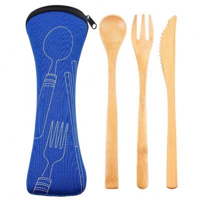 China Travel Sustainable Reusable Bamboo Cutlery Set Eco-Friendly Flatware Set Knife Fork Spoon With Pouch for sale