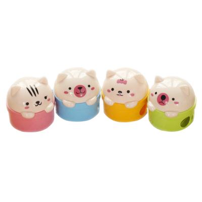 China Double Hole Cartoon Desktop Pencil Sharpener Portable Cute Bear Students Animal Sharpener for sale