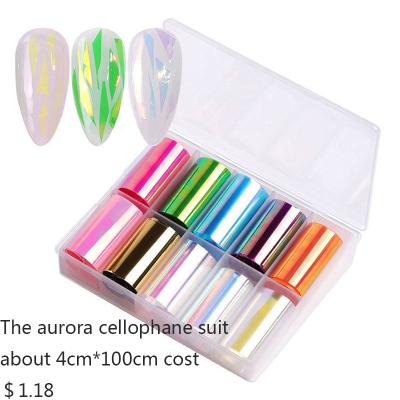 China Wholesale High Quality Colorful Cellophane Reflective Aurora Glitter Nail Stamping Plates Nail Art Nail Sticker 3d for sale