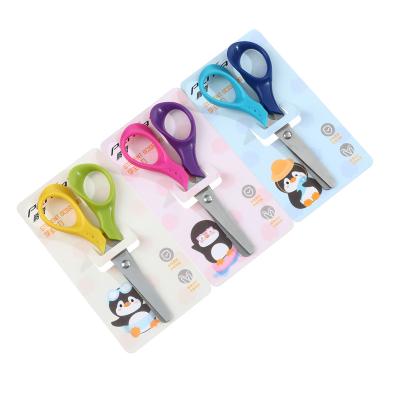 China Small Household Cartoon Kitchen Scissors Universal Cutting Plastic Children With Cover Trick School Student Blunt Paper Cutting Scissor Set for sale