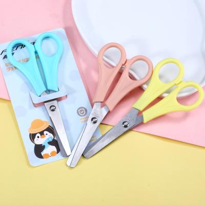 China Wholesale Universal Cutting Macaron Color Scissors Paper Cutting Safety Round Trick Ladder Scissors For Kids School Student Scissors Stationary Tools for sale