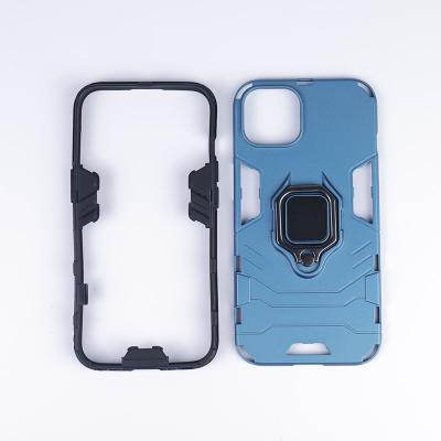 China FS-5 Finger Ring Cover Antishock Phone Cover PU TPU Anti-drop Shockproof Phone Case for iPhone 13 pro Max Mini for sale