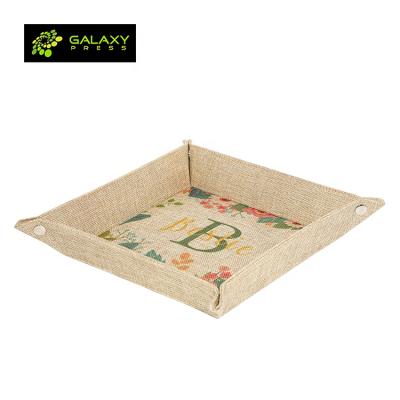 China New Sustainable Vintage Style Sublimation Burlap Snap Up Tray for sale