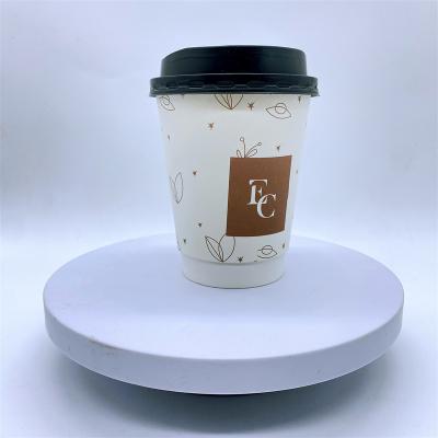 China Disposable Custom Logo Printed Double Wallpaper Disposable Coffee Cup With Lids for sale