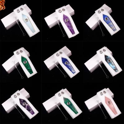 China China Natural Quartz Crystal Stone Healing Jewelry Point Magic Wand Crystal Gemstone With Metal Filter 1brush 3pc Smoke Pipe for sale