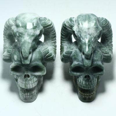 China China wholesale natural carnelian green jade skulls stone carved jade crystal green skulls for gifts for sale