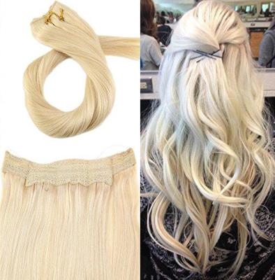 China Wholesale silky straight full wave double cuticle hair #613 pulled blonde halo hair extension for beauty salon for sale