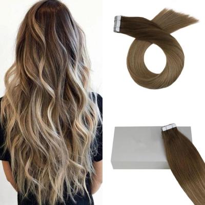 China 100% Remy Human Hair Double Pulled Hair Cuticle Aligned Brazilian Virgin Ombre Tape In Hair Extensions for sale