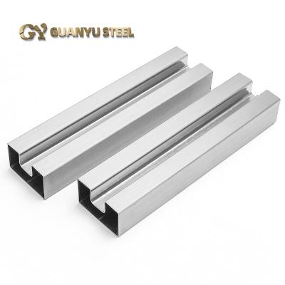 China Construction and production 304 series and square slot welded stainless steel groove tubes and pipes polished finish surface for sale