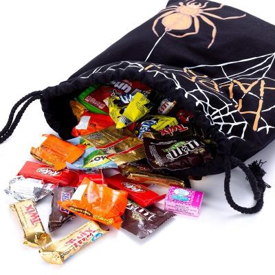 China High End Custom Safety LogoHalloween Trick or Treat Candy Favor Bags Washable Canvas Drawstring Pouch Cotton Gift Bags With Drawstring for sale