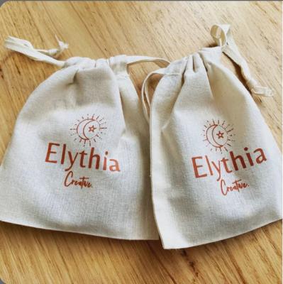 China Recyclable Canvas Bag Logo Jewelry Packaging Custom Drawstring Pouch With Ribbon Cotton Dust Bag Gift Bag for sale