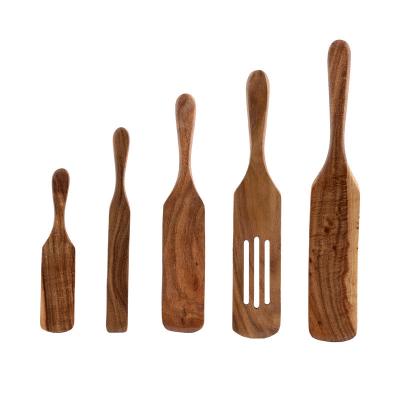 China Sustainable Wooden Cookware Sets, Wooden Spatulas Set 5 Pcs Natural Teak Wood Spurtle Kitchen Tools Utensil Set Non Stick Heat Resistant for sale