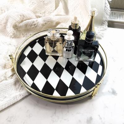 China Home.Restaurant.Bar.Hotel.Wedding Ready To Ship Decor Trays For Homes Vanity Black Marble Mirror Serving Trays for sale