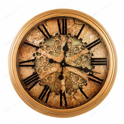 China Antique Style Round Bronze Industrial Style The Gear Industrial Clock for sale