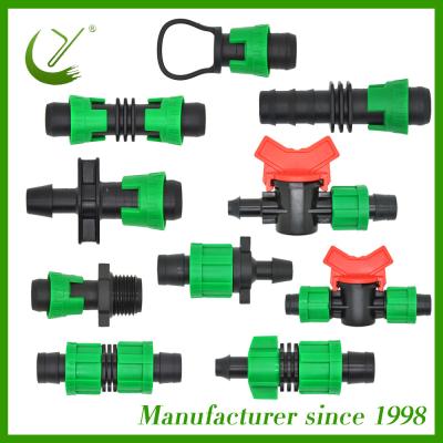 China Plastic Drip Irrigation System Coupling Connector Tee Through Pass Drip Tape Fittings for sale