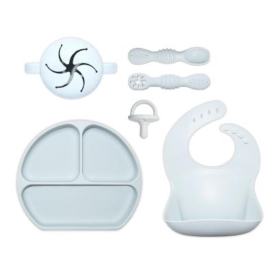 China Amazon BPA Free Hot Baby Utensils 6 PCS Suction Dish Snack Feeding Bowl Soft Bib Silicone Nipple With Spoon for sale