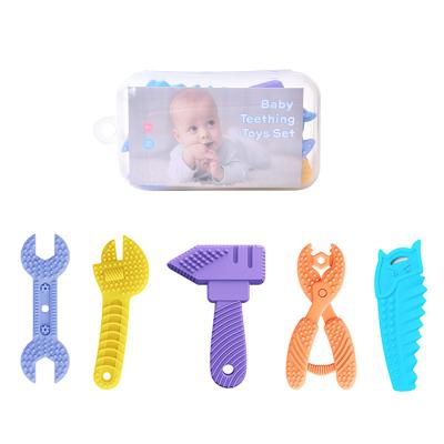 China Eco-Friendly Custom BPA Free Soft Soother Teething Chewable Pacifier Toys Toolbox Baby Teether Toy for sale