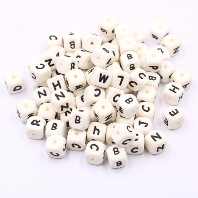 China Wholesale Eco-Friendly Pacifier Chain Making BPA Free Baby Teething Silicone Letters Pearl White In Chew Printed Beads for sale