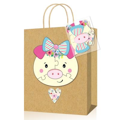 China Recyclable Cool Design Kraft Paper Gift Paper Bag With Puzzle Suitable For Kids Packing Gifts Or Foods for sale