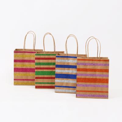 China Glitter Two Color Design Recyclable Kraft Paper Bag With Twisted Handles For Packing Foods Or Gifts for sale