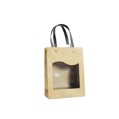 China Surprise Price Recyclable Stock Wholesale Brown Kraft Paper Bag With Transparent PVC Window For Packing Different Gifts for sale