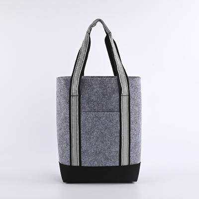 China Wholesale Custom Handled Logo Handbag Fashion Reusable Recycled Felt Shoulder Bag With Outer Pocket Tote Felt Shop Bag Felt Bag for sale