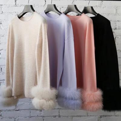 China Anti-pilling Ladies Fashion Sweater Blouse Ladies Sweater Knit Round Neck Wool Fox Fur Lightweight Sweater for sale