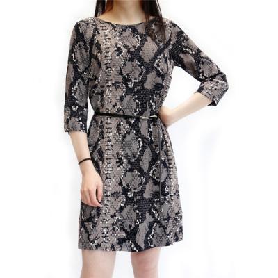 China Plus Size Whoelsale Ladies Crew Neck Snake Printed Woven Loose Fashion Dress for sale