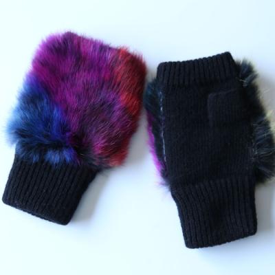 China Wholesale Single Knitted Winter Hard Knuckle Fingerless Ski Glove Colorful Black Rabbit Fur Glove for sale