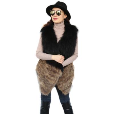 China Real Luxurious Warm 2 Color Combination Sleeveless Vest Raccoon Fur Net Single Button Coat Vest for sale