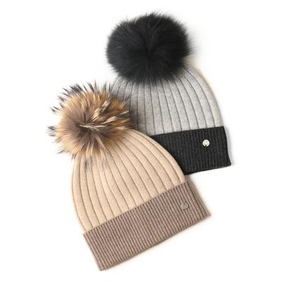 China breathable & Custom Womens Girls Winter Fur Hat Pom Pom Decorate Knit Beanie Winter Hats Waterproof for sale