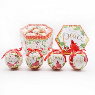 China 14pcs Polyfoam Decoupage Bird Christmas Baubles in Hexagonal Gift Box for sale