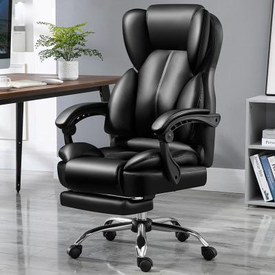 China Luxury Black Boss Executive Leather Reclining Revolving Desk Chairs With Footstool For Sale for sale