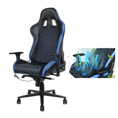 China (Size)Adjustable High End Blue Swivel Office Chair Computer Gaming Racing Chair PU Leather 2021 With Fan for sale