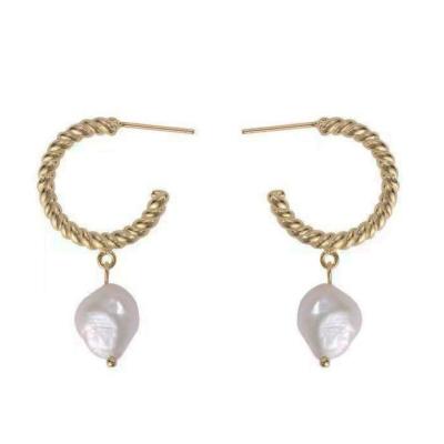 China 2022 FASHIONABLE Sterling Silver Baroque Fresh Water Pearl Twisted Circle Earrings Vintage 18k 925 Gold Plating for sale