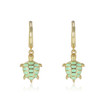 China TRENDY summer earrings designs lovely and cute 925 Sterling Silver Enamel Green Turtle earrings for ladies 2022 for sale