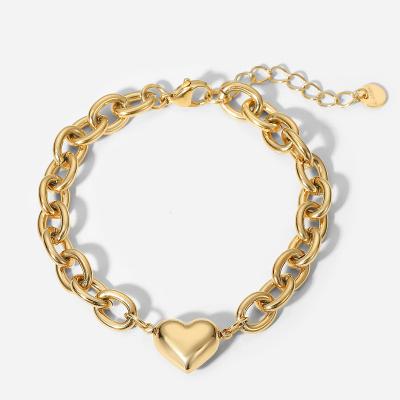 China New Arrival Trendy O Heart Charm Stainless Steel Chunky Chain Bracelet For Women Jewelry 2022 for sale