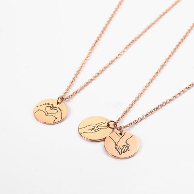 China Custom Logo Pendant Stainless Steel Metal Gold Custom Logo Engraved Gesture Pendant Necklace for sale