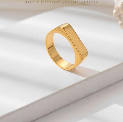 China Real FASHIONABLE Minimalist French Style 18k Gold Stainless Steel Flat Bar Rings For Unisex Custom Available for sale