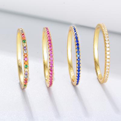 China 2022 FASHIONABLE Hot Sale Pave Setting 925 Sterling Silver Colorful Zircon Ring Gold For Lady for sale