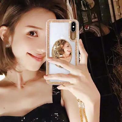 China Simple Hot Sale Fanshion Amazon ebay Diamond Mirror Lanyard Sticking Phone Case For iPhone 11 Glitter Cute Cover For iPhone X Case Luxury for sale