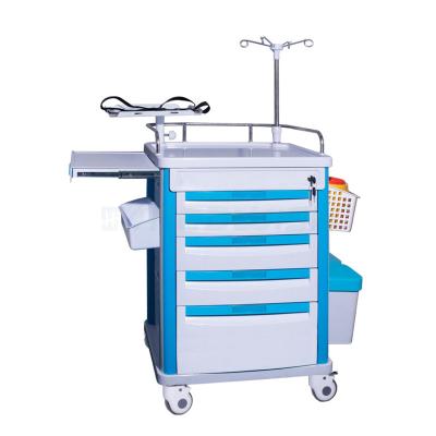 China AG-ET002A1 Five Drawers Modern Medical Clinic Patient Nursing ABS Patient Mobile Trolley With Defibrillator Panel for sale