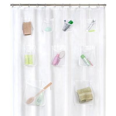 China Hot Selling Viable PEVA Transparent Multifunctional Thickening Shower Waterproof And Rustproof Curtain With Pockets for sale