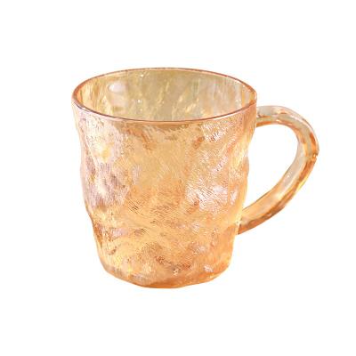 China Morden Glacier Style Glass Luxury Summer 3 Different Colors Beverage Mug With Single Handle Tea Cup for sale