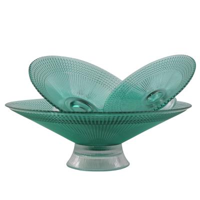 China Viable hot sales light up luxury printing light green color glass fruit dish dry fruit dish with glass bracket for sale