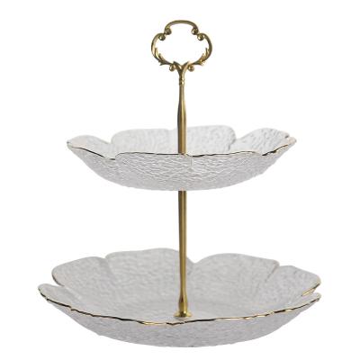 China Three-Layer Sustainable European Creative Glass Fruit Shelf Hotel Dessert Plate Table Decoration for sale